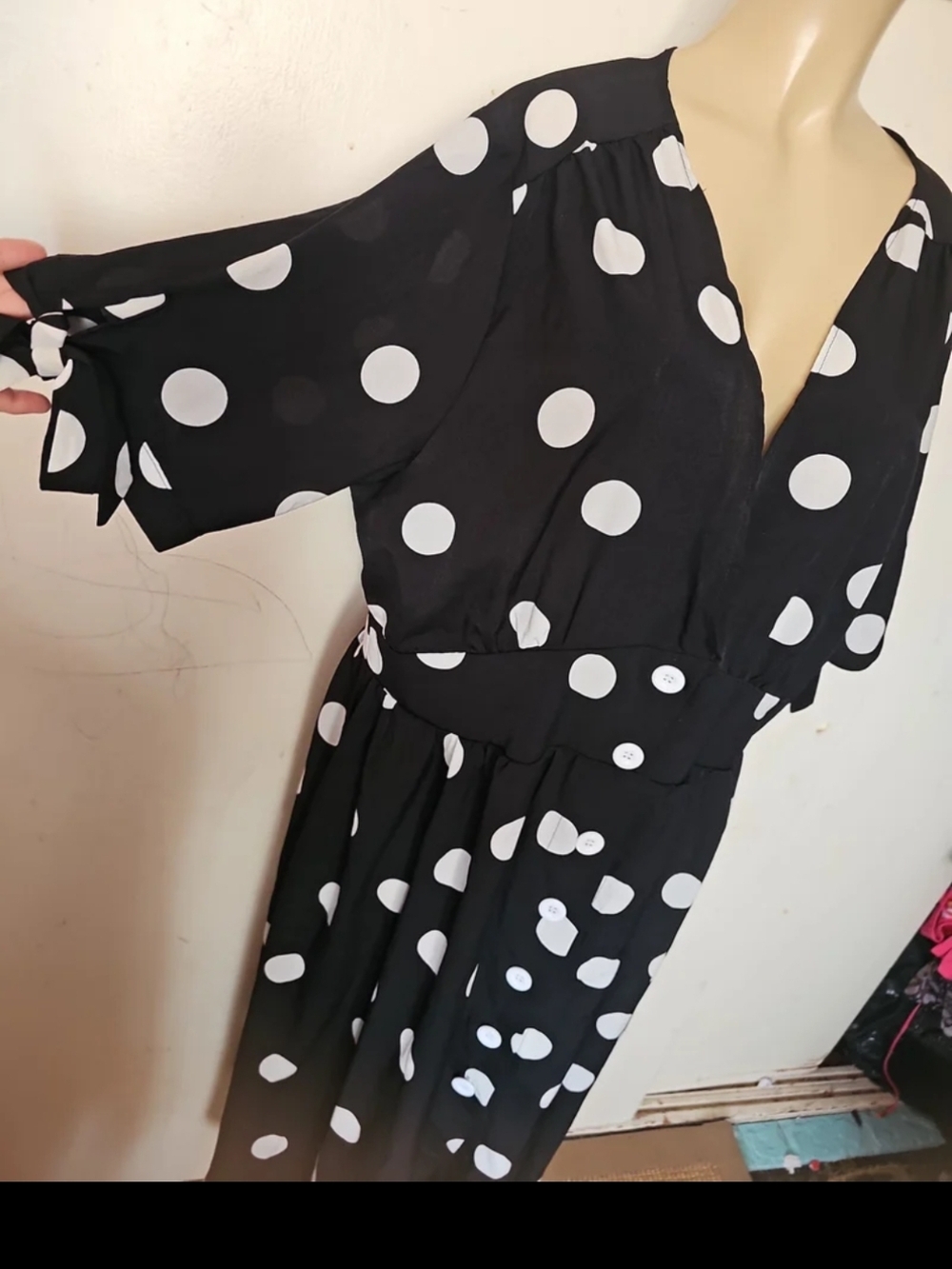 Avenue Black Maxi Dress with White Polka Dots - Picture 3 of 4